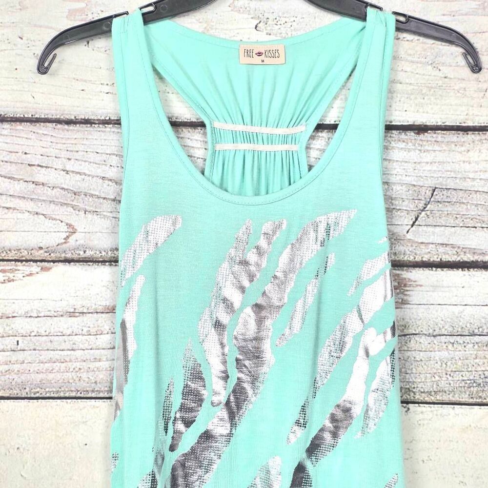 Free Kisses Medium Mint Racerback Tunic Tank Top - Picture 2 of 8